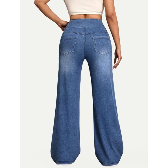 Wide Leg Jeans Women High Waisted Stretchy Casual Denim Pants - Picture 3 of 7